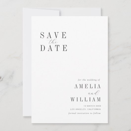 einfache Schwarz-Weiß-Hochzeit speichern Sie das D Save The Date (Vorderseite)