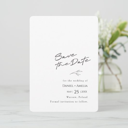 Einfache Schwarz-Weiß-Hochzeit speichern Sie die D Save The Date (Stehend Vorderseite)