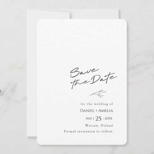 Einfache Schwarz-Weiß-Hochzeit speichern Sie die D Save The Date (Vorderseite)