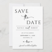 Einfache Schwarz-Weiß-Hochzeit speichert das Datum Einladung (Vorderseite)