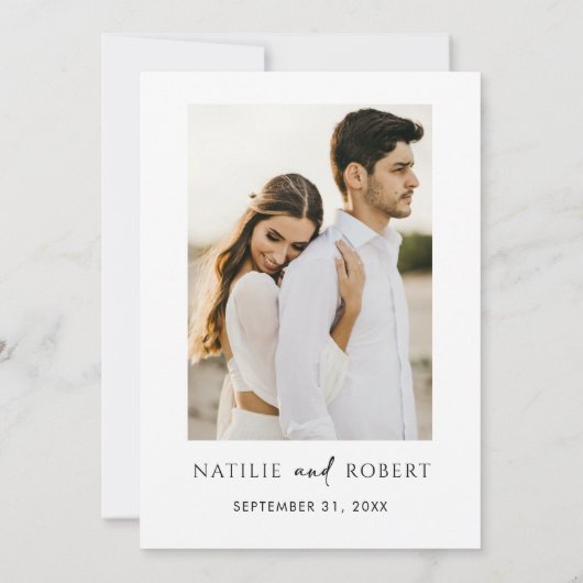 Einfache Schwarz-Weiß-Hochzeit speichert das Datum Einladung (Rückseite)