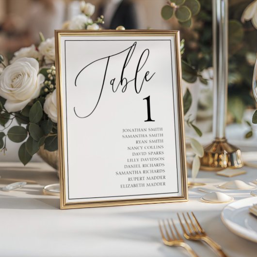 Einfache Schwarz-Weiß-Hochzeit-Tischnummer Tischnummer