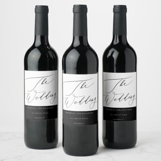 Einfache Schwarz-Weiß-Hochzeit Weinetikett (Flaschen)