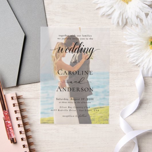 Einfache Schwarz-Weiß-Hochzeits-Overlay Pergament Einladungen (Hochzeit)