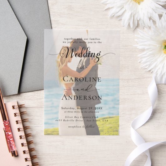 Einfache Schwarz-Weiß-Hochzeits-Overlay Pergament Einladungen (Hochzeit)