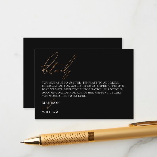 Einfache Schwarz-Weiß-Hochzeitsdetails Begleitkarte (Vorderseite/Rückseite Beispiel)
