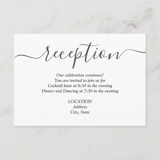 Einfache Schwarz-Weiß-Hochzeitsempfehlung Begleitkarte (Vorderseite)