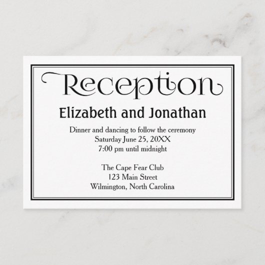 Einfache Schwarz-Weiß-Hochzeitsempfehlung Begleitkarte (Vorderseite)