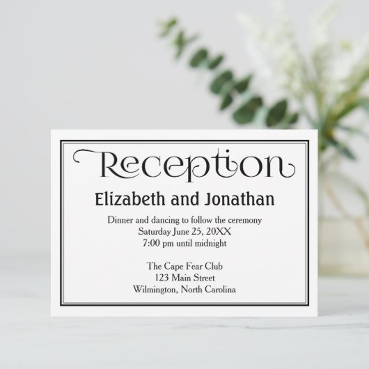 Einfache Schwarz-Weiß-Hochzeitsempfehlung Begleitkarte (Stehend Vorderseite)