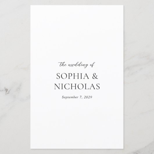 Einfache Schwarz-Weiß-Hochzeitsmenü für Fotos (Rückseite)