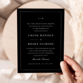 Einfache Schwarz-Weiß-Hochzeitsmonogramm Einladung