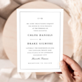 Einfache Schwarz-Weiß-Hochzeitsmonogramm Einladung