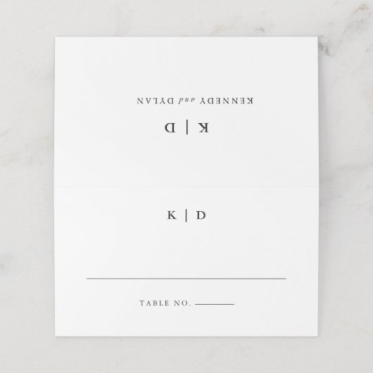 Einfache Schwarz-Weiß-Hochzeitsmonogramm Platzkarte (Außenseite Aufgefaltet)