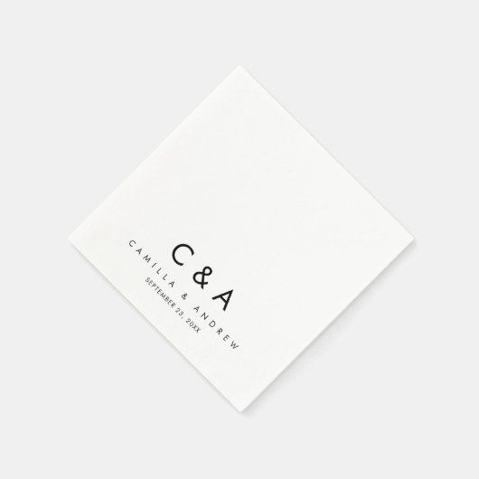 Einfache Schwarz-Weiß-Hochzeitsmonogramm Serviette (Ecke)