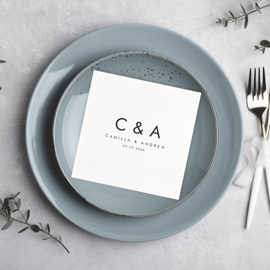 Einfache Schwarz-Weiß-Hochzeitsmonogramm Serviette