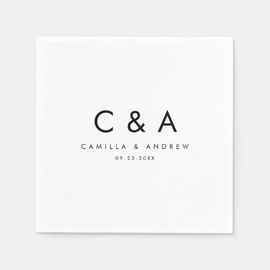 Einfache Schwarz-Weiß-Hochzeitsmonogramm Serviette (Vorderseite)