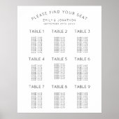 Einfache Schwarz-Weiß-Hochzeitstabelle Poster (Vorne)