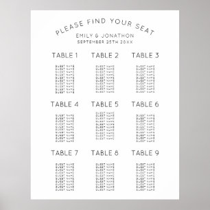 Einfache Schwarz-Weiß-Hochzeitstabelle Poster
