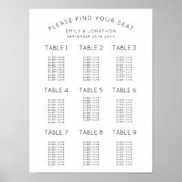 Einfache Schwarz-Weiß-Hochzeitstabelle Poster
