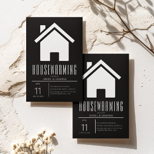 Einfache Schwarz-Weiß-Housewarming-Party Einladung