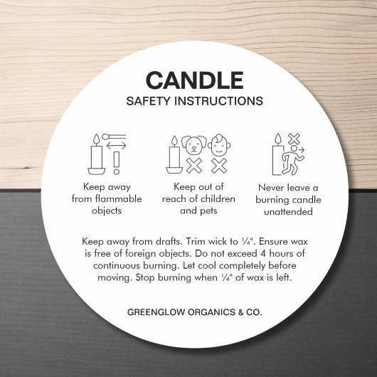 Einfache Schwarz-Weiß-Icons Candle Safety Label Runder Aufkleber
