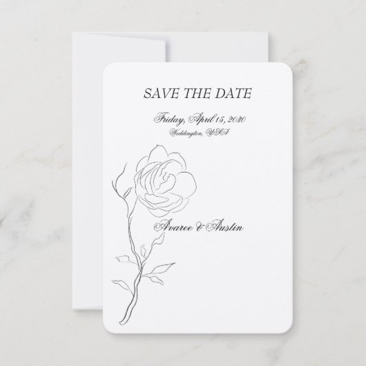 Einfache Schwarz-Weiß-Jasmine-Stem Save The Date (Vorderseite)