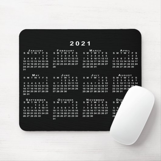 Einfache Schwarz-Weiß-Kalender 2021 Mousepad (Mit Mouse)