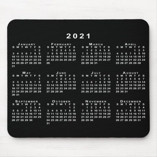 Einfache Schwarz-Weiß-Kalender 2021 Mousepad (Vorne)