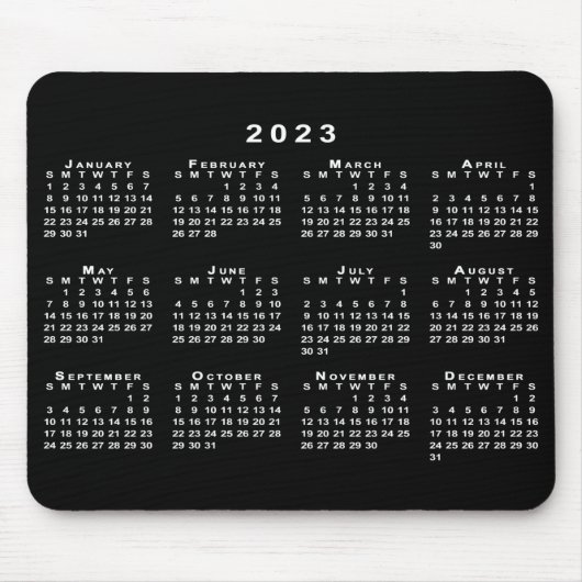 Einfache Schwarz-Weiß-Kalender 2023 Mousepad (Vorne)