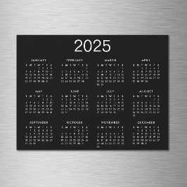 Einfache Schwarz-Weiß-Kalender 2025 Magnetkarte