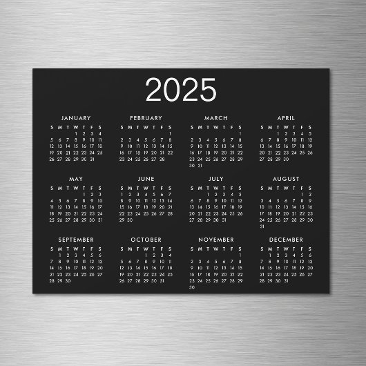 Einfache Schwarz-Weiß-Kalender 2025 Magnetkarte