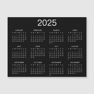 Einfache Schwarz-Weiß-Kalender 2025 Magnetkarte