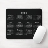 Einfache Schwarz-Weiß-Kalender 2026 Mousepad (Mit Mouse)