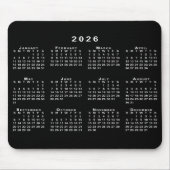 Einfache Schwarz-Weiß-Kalender 2026 Mousepad (Vorne)