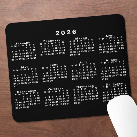 Einfache Schwarz-Weiß-Kalender 2026 Mousepad