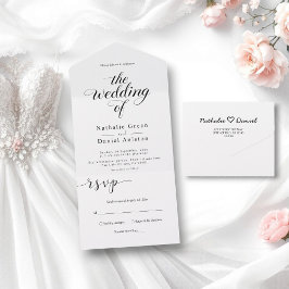 Einfache Schwarz-Weiß-Kalligrafie-Hochzeit All In One Einladung