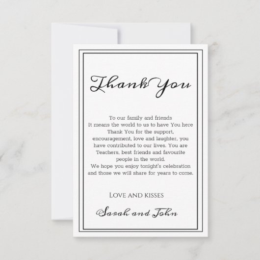 Einfache Schwarz-Weiß-Kalligrafie-Hochzeit Dankeskarte (Vorderseite)