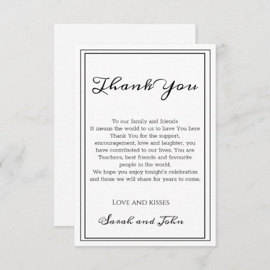 Einfache Schwarz-Weiß-Kalligrafie-Hochzeit Dankeskarte (Vorne/Hinten)