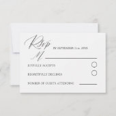 Einfache Schwarz-Weiß-Kalligrafie-Hochzeit RSVP Karte (Vorderseite)