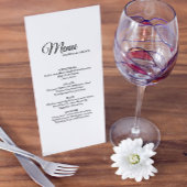 Einfache Schwarz-Weiß-Kalligrafie-Hochzeitsmenü Menükarte