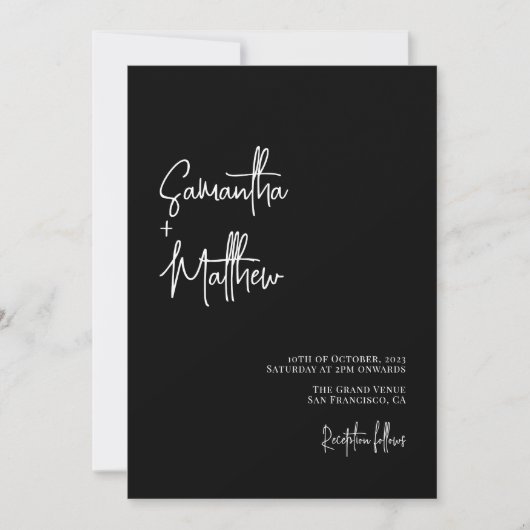 Einfache Schwarz-Weiß-Kalligrafie-Moody Wedding Einladung (Vorderseite)
