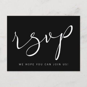 Einfache Schwarz-Weiß-Kalligrafie-RSVP-Postkarte Einladungspostkarte