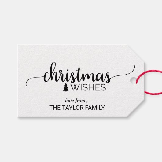 Einfache Schwarz-Weiß-Kalligrafie Weihnachten Geschenkanhänger (Vorderseite (Horizontal))