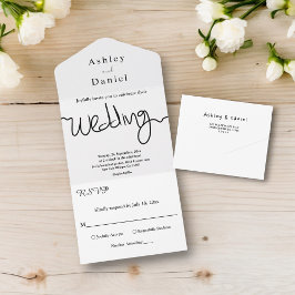 Einfache Schwarz-Weiß-Kalligraphie Elegante Hochze All In One Einladung