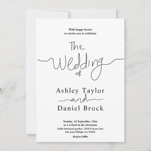 Einfache Schwarz-Weiß-Kalligraphie Elegante Hochze Einladung (Vorderseite)