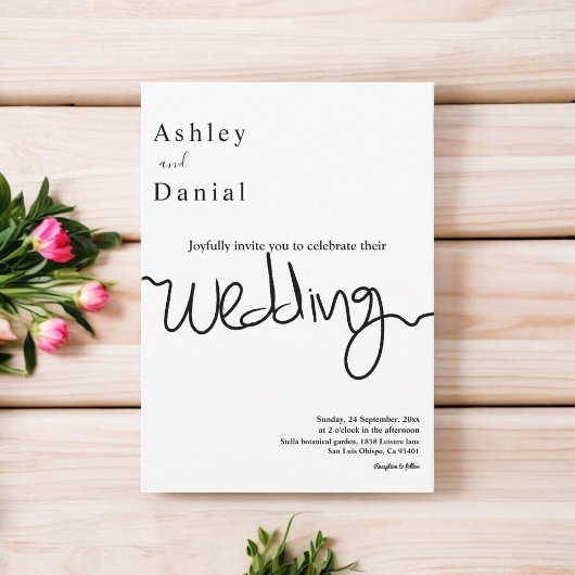 Einfache Schwarz-Weiß-Kalligraphie Elegante Hochze Einladung
