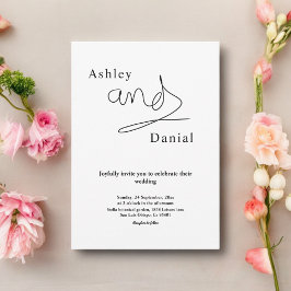 Einfache Schwarz-Weiß-Kalligraphie Elegante Hochze Einladung