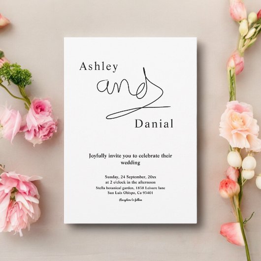 Einfache Schwarz-Weiß-Kalligraphie Elegante Hochze Einladung