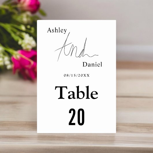 Einfache Schwarz-Weiß-Kalligraphie Elegante Hochze Tischnummer