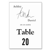 Einfache Schwarz-Weiß-Kalligraphie Elegante Hochze Tischnummer (Vorderseite)